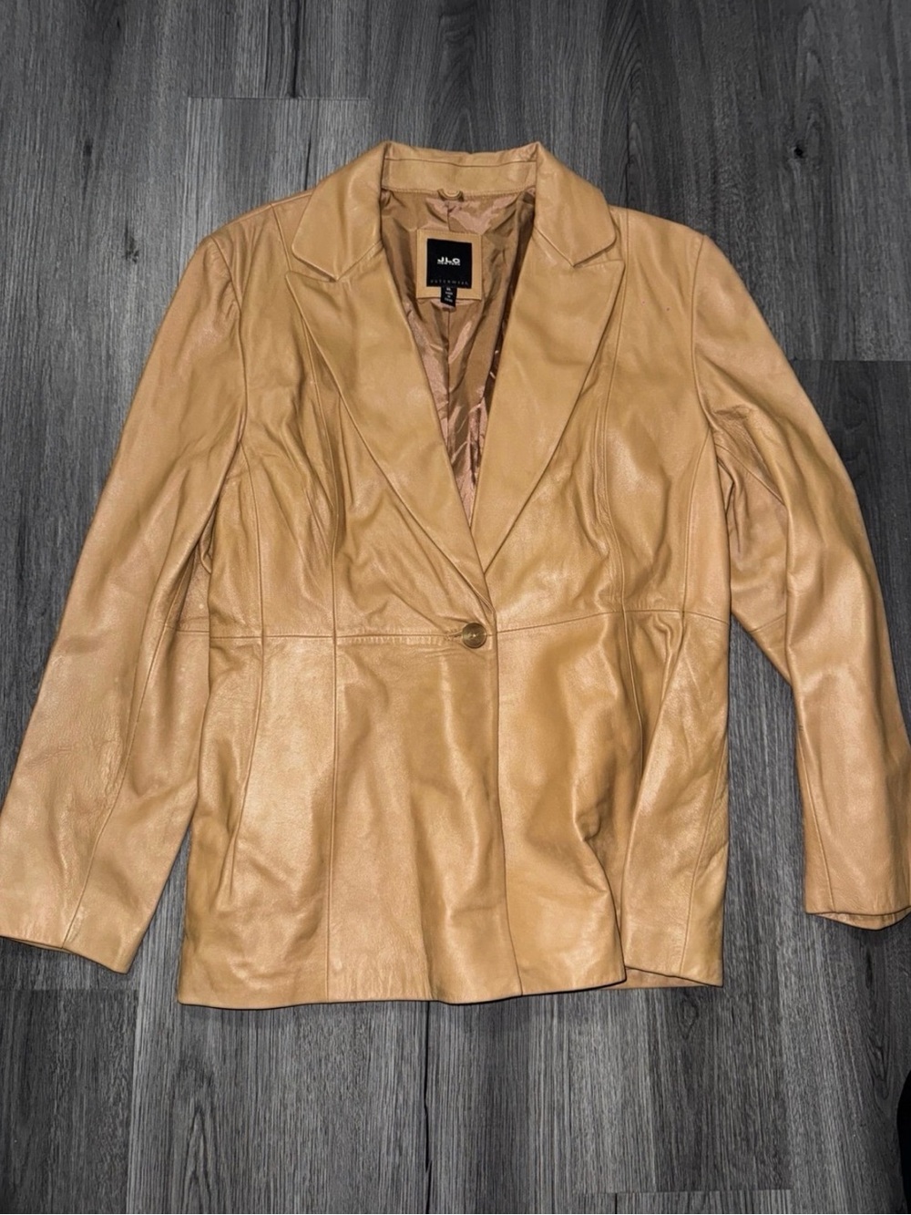 JLC New York Tan Leather Blazer Jacket
